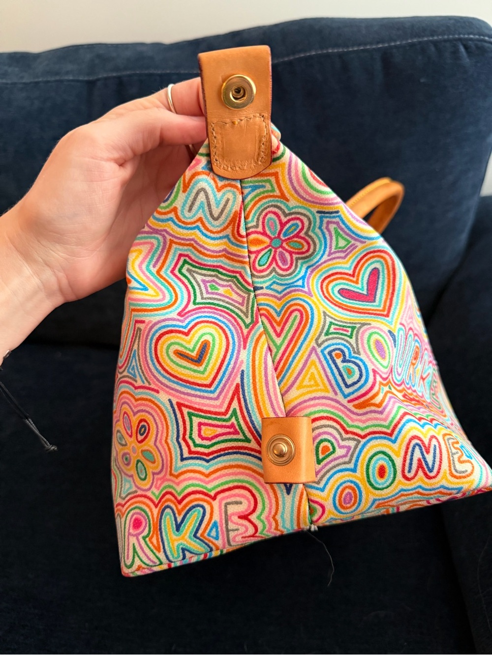 Dooney & Bourke Vintage Graffiti Doodle Coated Canvas Barrel Bag Satchel - Picture 8 of 15